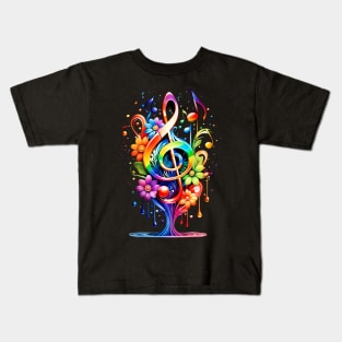 Music, colorful clef with leaves Kids T-Shirt